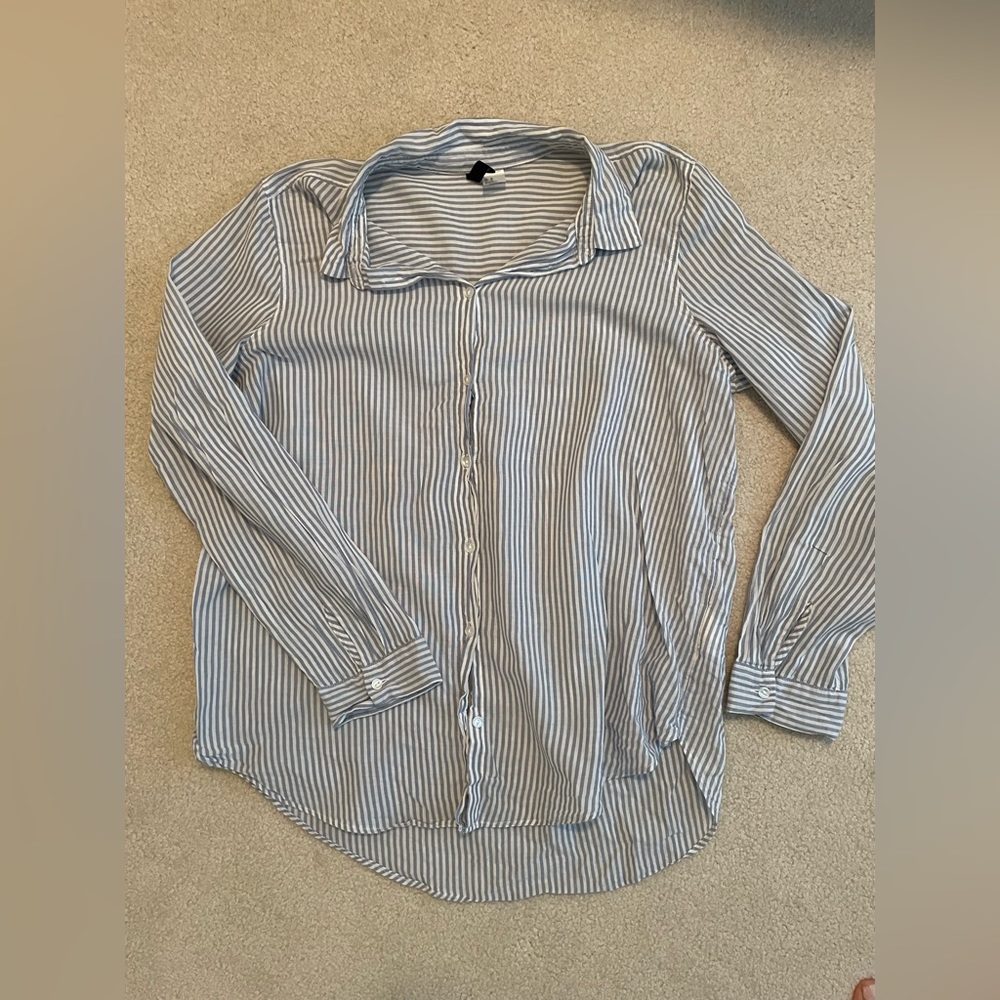 Blue and White Striped Button-Down Shirt
